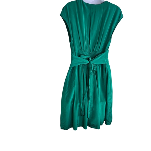 Anthropologie LIL Emerald Green Silk Draped Tie Back Dress - Picture 5 of 11